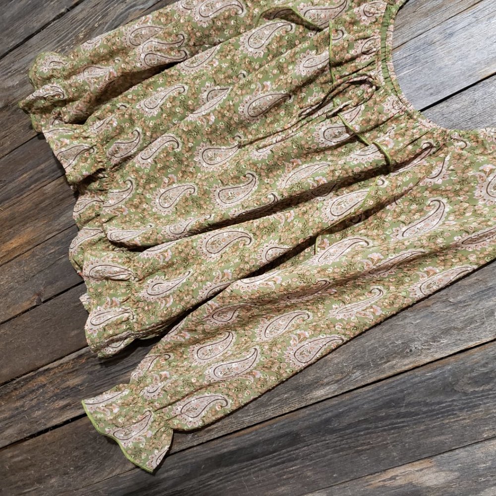 Daniel Rainn DR2 M Green Pink Paisley Top‎ Cottage Ruffle Coquette Boho Chic - Picture 3 of 7
